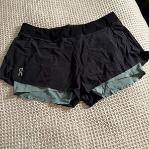 On Cloud Running Black and Green Athletic Shorts nwt size large